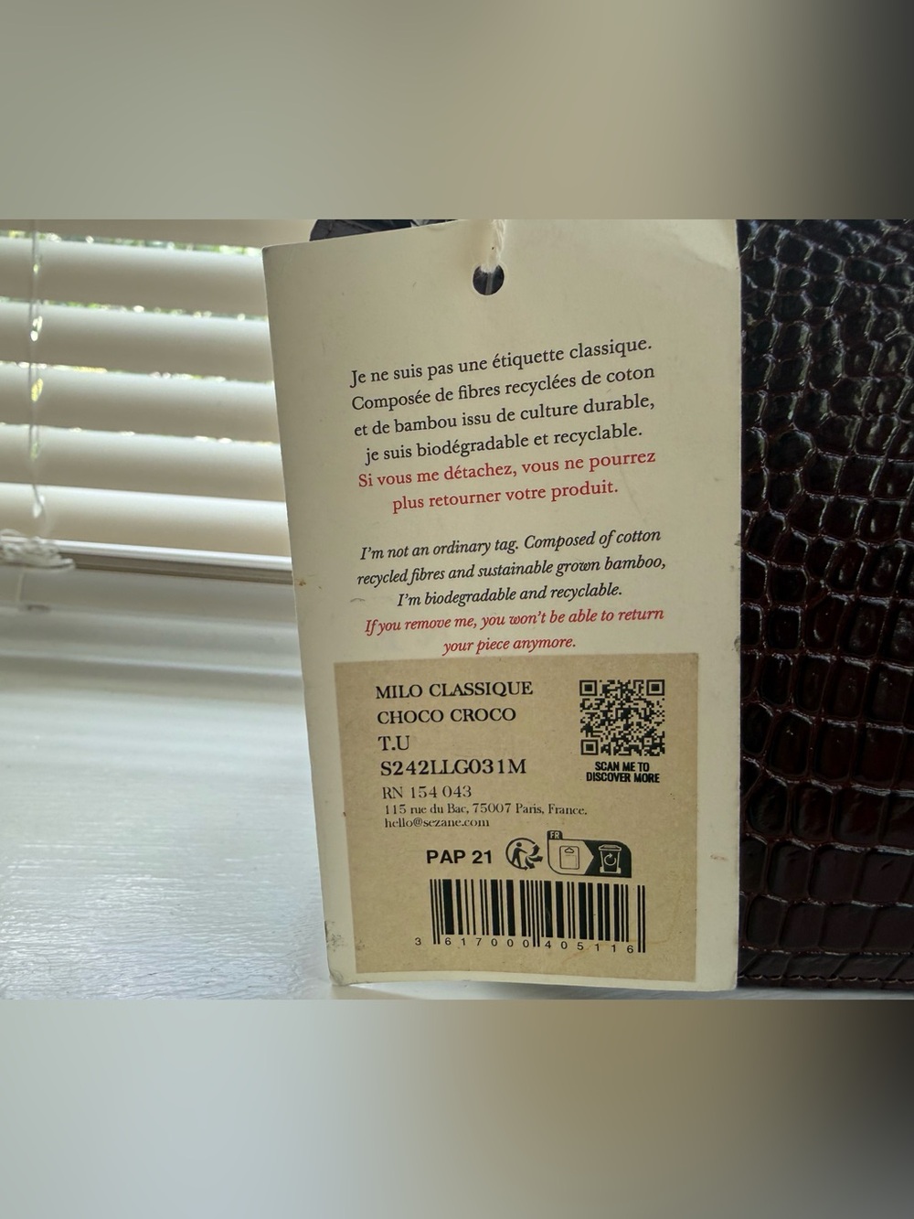 Sezane Milo Classic Bag in Chocolate Crocodile Print - Picture 7 of 16